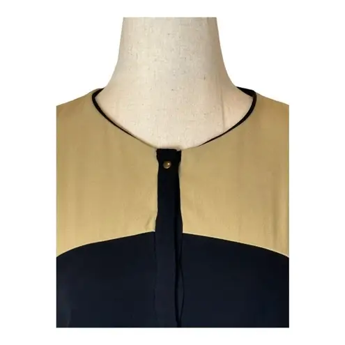 ALC Frank ALC Dress Women 8 Tan Black Silk Colorblock Short Sleeve Shift Mini Luxury