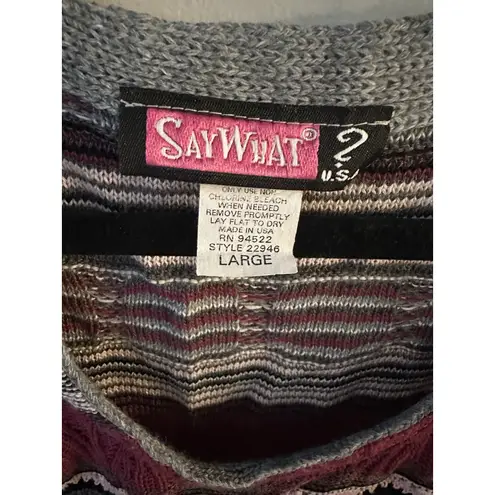 Say What? Y2K Crochet Sweater Tunic Sleeveless Bratz Doll Size Large Vneck Black Burgundy