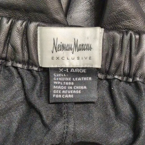 Neiman Marcus LUXE Black Genuine Leather Pull-On Trousers Elastic Waist XL