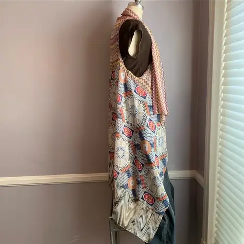 Sheer bohemian patchwork multi print sleeveless long draped front kimono vest Size undefined