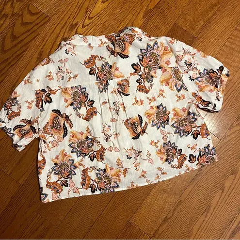 Rachel Roy NWT Linen Blend Cropped Button Up Blouse Size L Short Sleeve