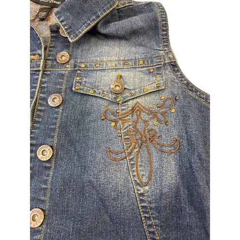 Ashley Stewart Womens Blue Denim Embroidered Vest Size 14/16 SKU 7415