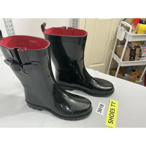 Capelli New York Womans Capelli Size 8 Black Rubber Pull On Midcalf Rainboots