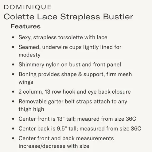 DOMINIQUE Style#8949 Colette Lace Ivory/Cream Corset Bridal Bra Size 36DD (E)