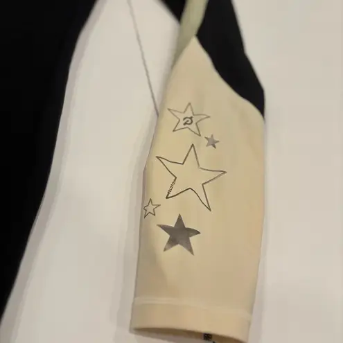 Peloton Cadent High-Rise Colorblock Leggings – Black Beige Green Star Print – M