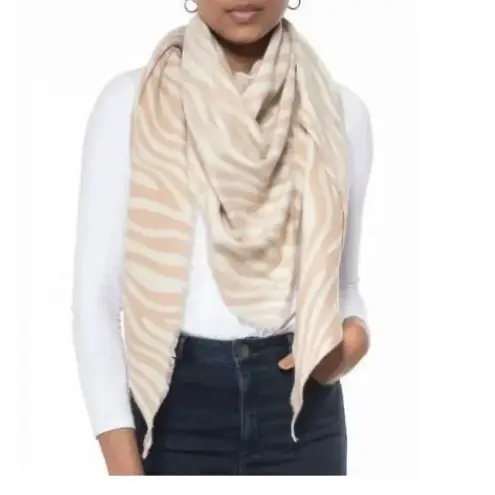 INC International Concepts Triangle Zebra Print Scarf Wrap Natural Beige Mocha Tan