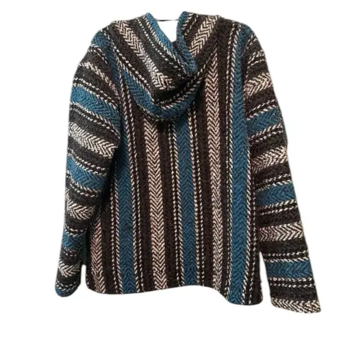 Baja Joe Vintage Mexican Hoodie - Black, White, and Blue Pullover Surfer Ski top