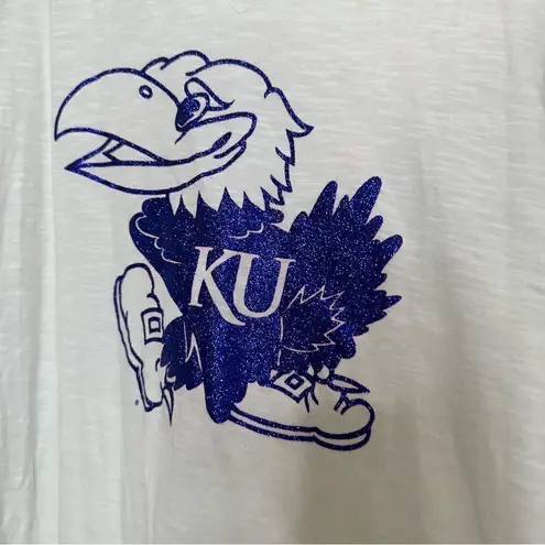 5th & Ocean Kansas Jayhawks Women’s Glitter Bling Logo 3/4 Sleeve Raglan Raw Hem Sz Large