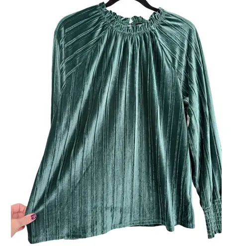 Cable & Gauge NWT Velour Long Sleeve Mock Neck Blouse Top Green Size Large