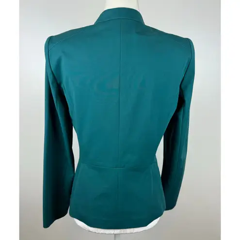 Lafayette 148 Womens Moto Jacket Blazer with Leather Trim in Emerald Green Sz 4