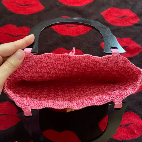 Pink Vietnam woven handbag with wooden handles