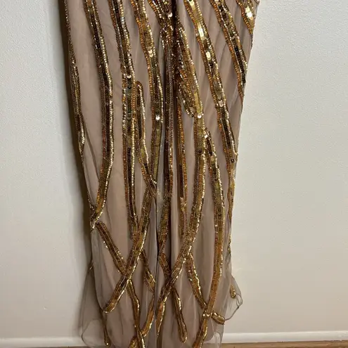 Mac Duggal LONG SLEEVE SEQUIN STREAKED GOWN in copper embellished size 6