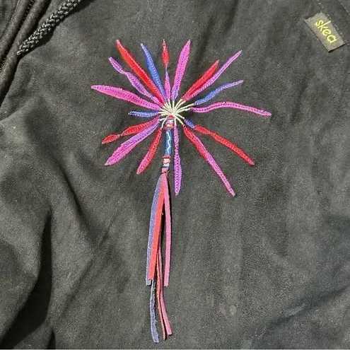 Skea Paris Vail Vintage Size 6 Black Sunburst Beaded Tassel Sueded Winter Jacket