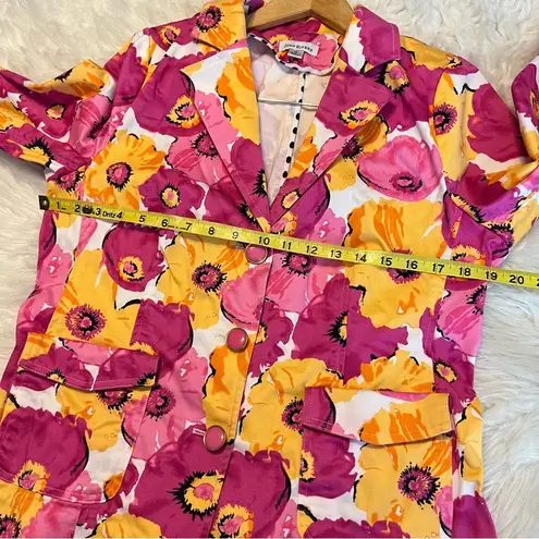 Joan Rivers Vintage  Vibrant Floral Blazer Jacket Women’s Size 12 Pink Yellow