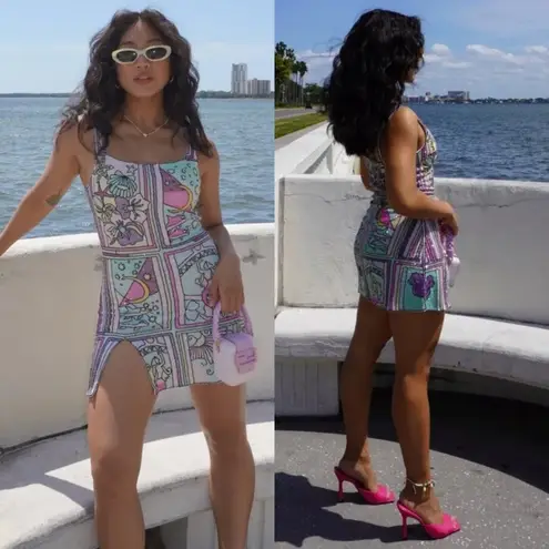 Oceanus Talia Hand Beaded Crystal Embellished Mini Dress Size M NWT Purple Size M