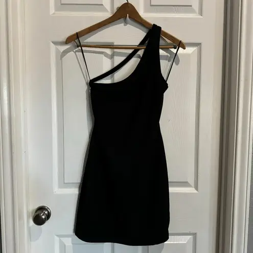 Pull & Bear Dress Black One Shoulder Mini Womens Size Large Tie Back Festival