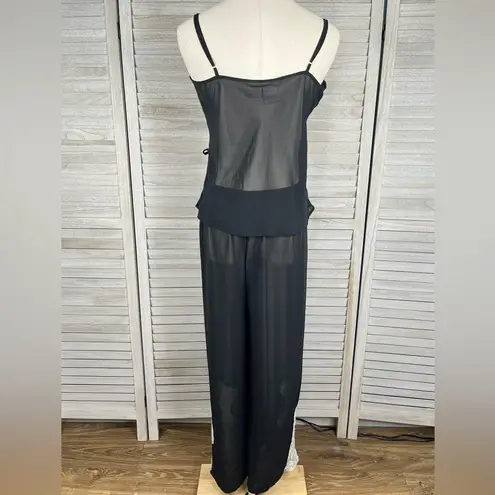 Marshalls Sheer Cami & Pants Lingerie/Pajama Set Black with White Lace Trim-Large