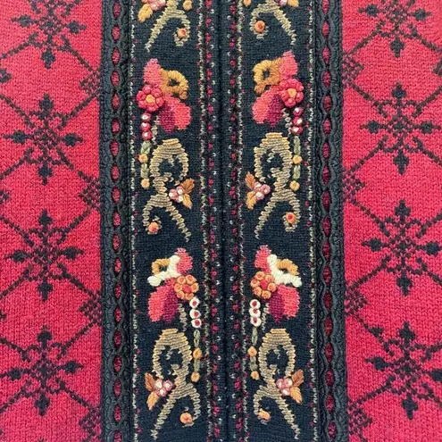 Vintage Icelandic Design Wool Zip Front Cardigan Jacket Red Black Size Medium