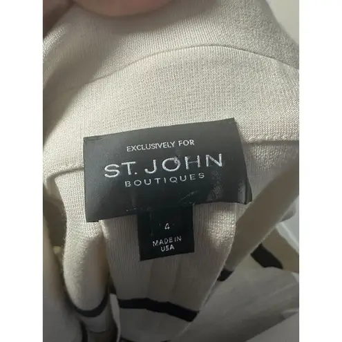 ST JOHN Striped Draped Cream Navy Sweater Jacket Size 4