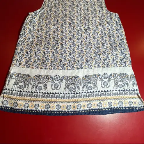J Jill Linen womans PS Elephant Print Sleeveless Tunic Top Coastal Boho Tank Blue Size undefined