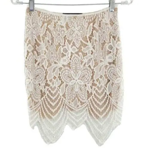 Women’s Ivory Floral Mesh Lace Overlay Mini Skirt Coquette White
