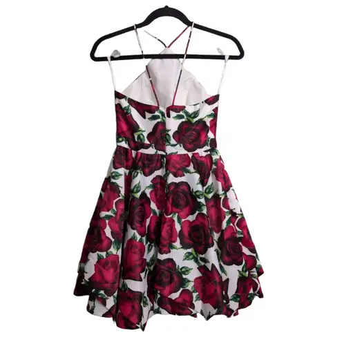 Camille La Vie  White Red Rose Print Halter Neck Sleeveless Fit Flare Dress 0