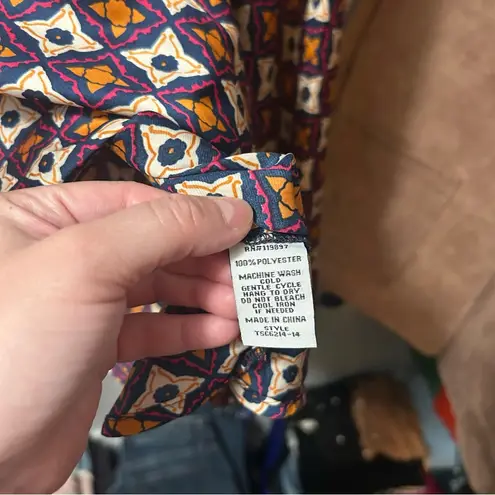 Eclair Patterned Silk Button Blouse LARGE Blue