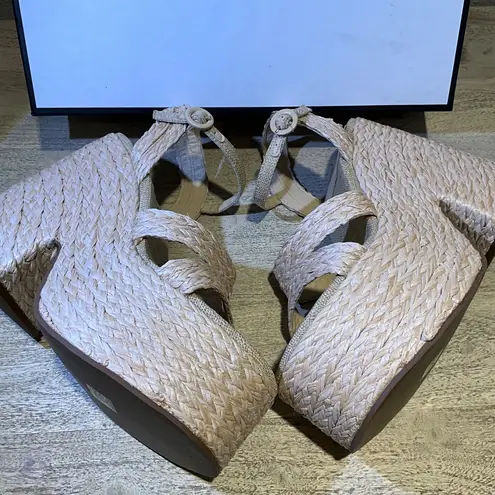 NEW Larroude Carmen 145mm Raffia Platform Sandals Size 9 Natural Beige Open Toe Tan