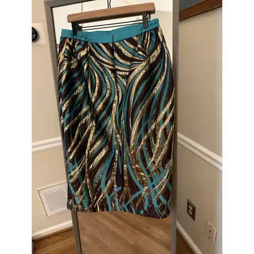 Divine Queen International Metallic Brocade Skirt Size 12 Turquoise
