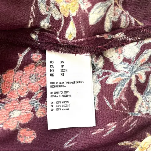 American Eagle Floral Blouse Shirt Purple Flowy Long Sleeve