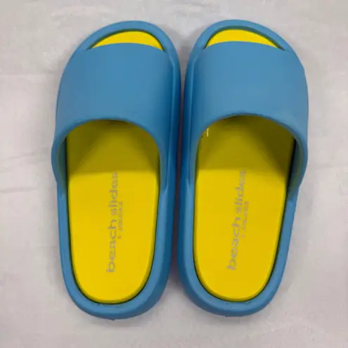 J/Slides Beach Slides Turquoise Yellow EVA Squish Sandals Sz 9M Blue