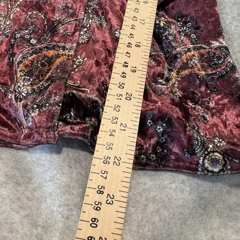 Vintage Y2K fraiche by J Babydoll Top Womens Large Pink Velvet Paisley Belt