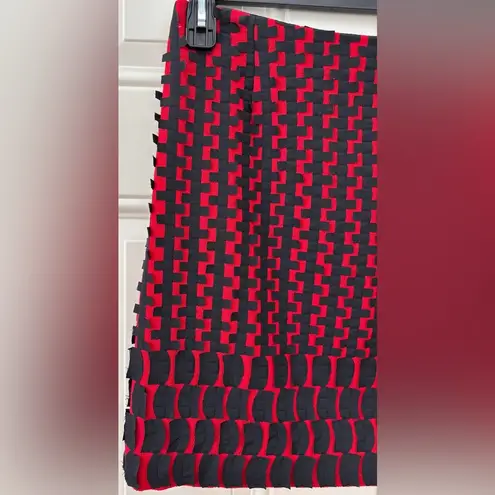 Per Se 100% Virgin Wool & Silk Red Black Geometric Short Pencil Skirt Women's 2