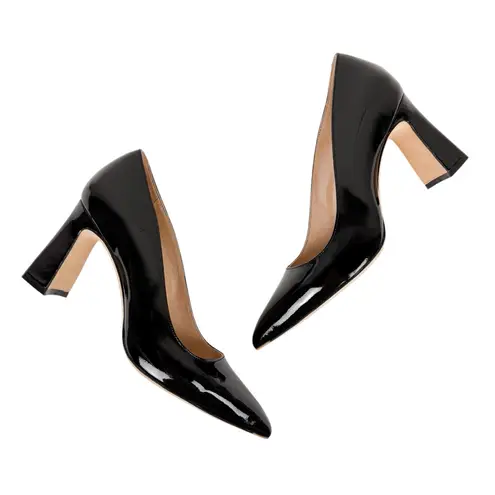 Ally Black Patent Leather Block Heel Pump Comfortable Heels Size 39/ US 8.5