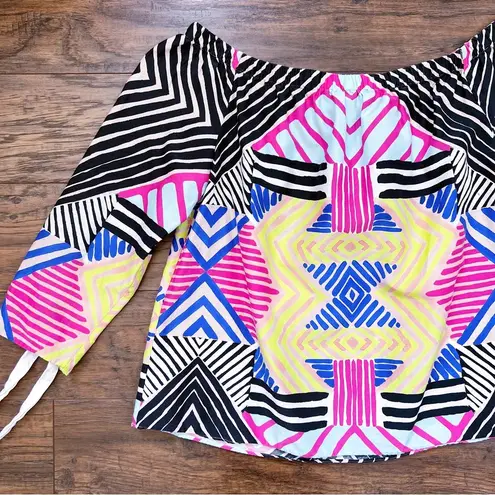 Marie Oliver • Off Shoulder Blouse geometric tribal print silk cotton top