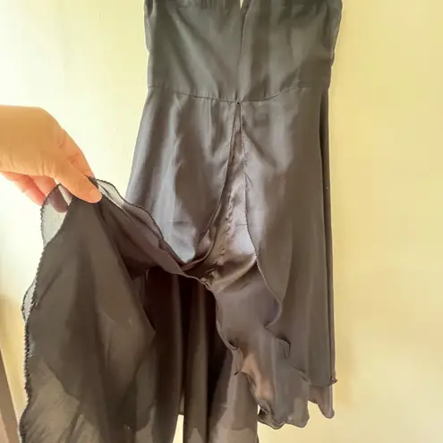 Silk A line V Neck Asymmetrical Layered Black Halter Strap Evening Dress Size S