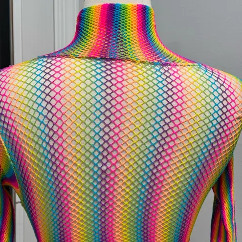 Leg Avenue Rainbow Fishnet Long Sleeve Crop