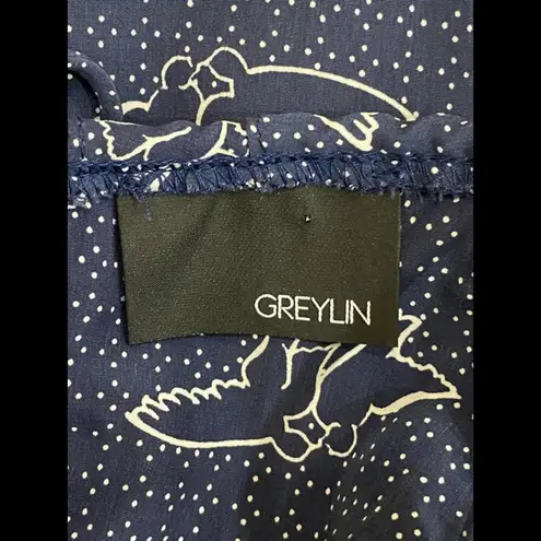 Greylin Navy Blue Bird Print Sleeveless Skort Romper Dress Small
