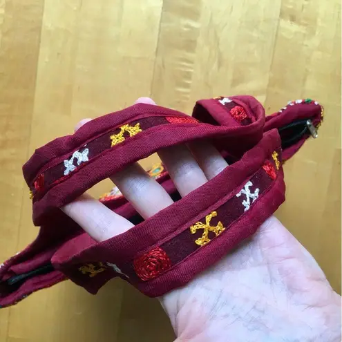 Embroidered Elephant Zipper Velvet Handbag, Maroon, Burgundy, Gold, Yellow Red