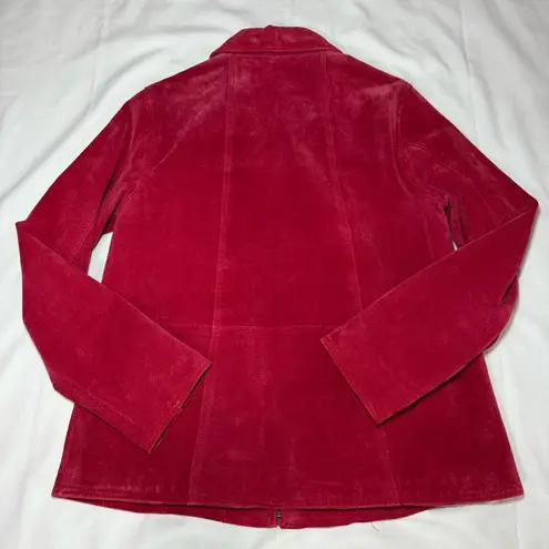 Coldwater Creek Red Suede Leather Zipper Jacket Lined Casual Biker Petite Small