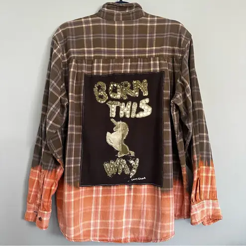 Born this way Lady Gaga bleached flannel large Brown
