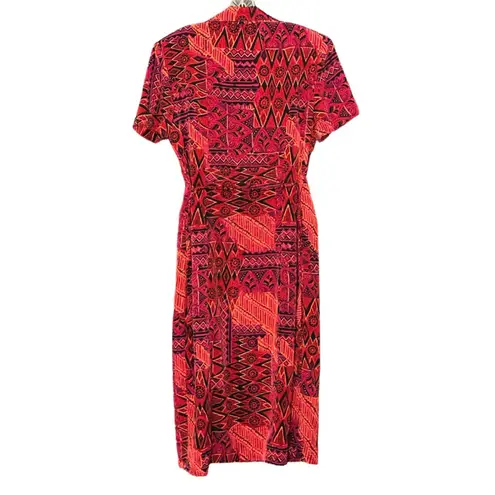 Vintage 90’s Red Abstract Lined Button Up Midi Dress Size 14
