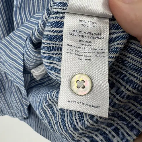 Faherty Gemina 100% Linen Mini Shirt Dress Pintuck Striped Blue White Size Small