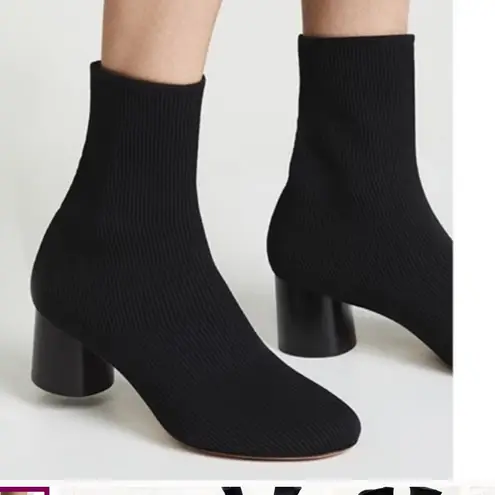 Vince  Tasha Stretch Knit Booties Navy Sock Boots Round Block Heel