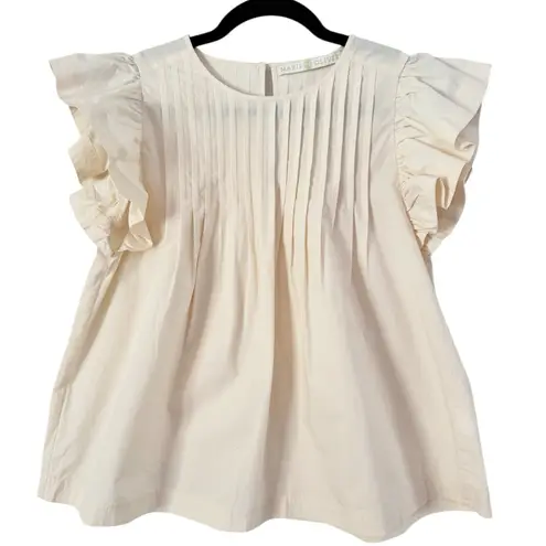 Marie Oliver Off White Pintuck Ruffle Sleeve Blouse Sz Small Victorian Romantic