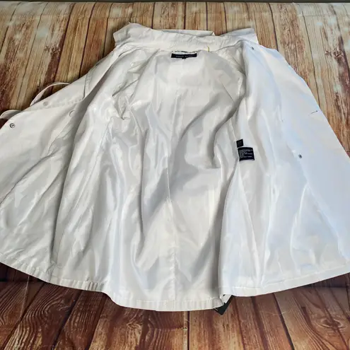 Black Rivet White Nylon Double Breasted Belted Trench Coat L