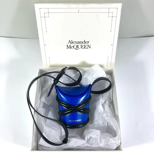 Alexander McQueen Mini The Curve Leather Crossbody Bag Electric Blue NEW