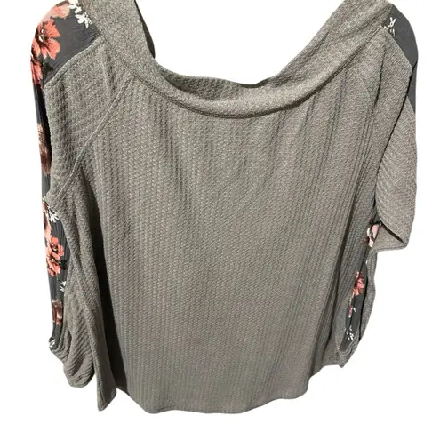 Kori Floral Patterned Gray and Brown Tunic Boatneck Blouse size large