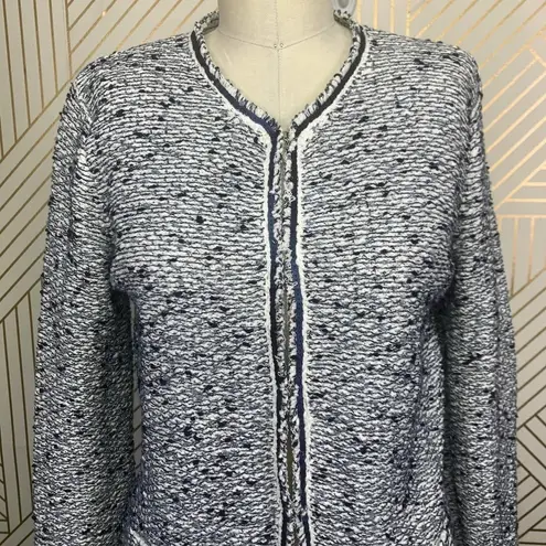 Escada Harbor Blue Tweed Fringe Knit Sweater Blazer Jacket Size US Small