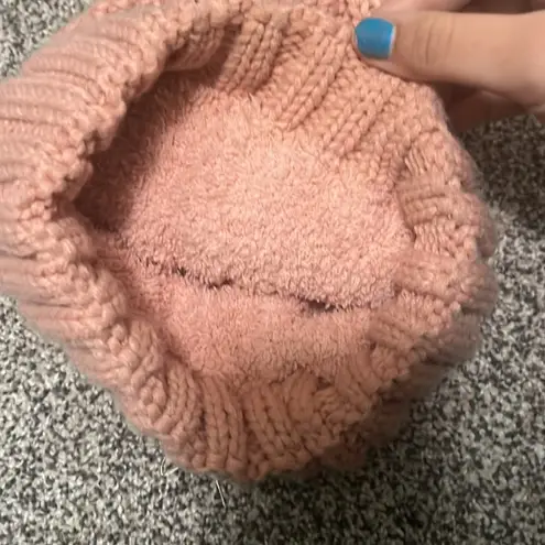 CC Boutique Pink and Brown Knit Beanie with Pom
